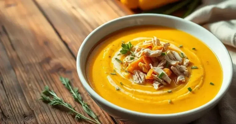 Sopa Cremosa de Abobora com Frango Desfiado Fit